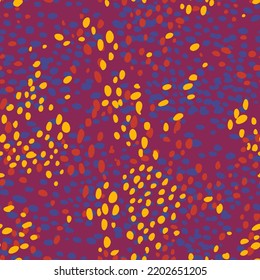 Seamless spotted pattern. Summer ditsy floral all over print. Abstract geometric background with multicolored dots. Trendy flat mottled and dotted texture. Designed for textile, fabric any surfaces.