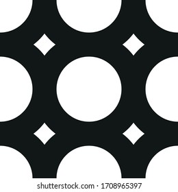 Seamless Spotty Geometric Circle Shapes Vector Repeat Pattern with Large White Dot Circles and a Minimal Black Background. Perfect for Home Decor, Textile Design and Trendy Fashion Design.