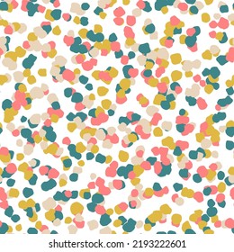 Seamless spray spots texture. Colorful grain background. Bright paint splash repeating pattern. Speckles effect. Splattered particles, splashes, drops wallpaper. Vector backdrop