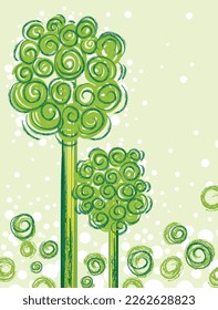 seamless spring abstract spiral trees pattern floral green background