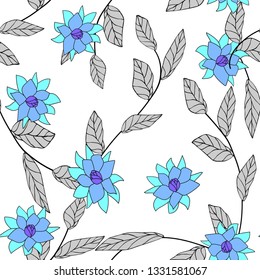 Seamless Spring Background With Flowers , Hand-Drawing