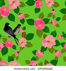 Seamless spring background with white flowers with green and yellow leaves