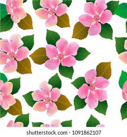 Seamless spring background with white flowers with green and yellow leaves