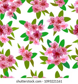 Seamless spring background with white flowers with green and yellow leaves