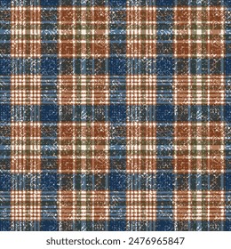 Seamless spring blue and brown theme farmhouse style checked texture. simple vertical check textured Woven linen cloth pattern check background.
