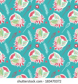 Seamless spring bright blue floral pattern