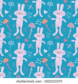 seamless spring bunny rabbit pattern vector illustration.