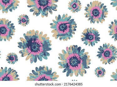 Seamless spring colorful flowers pattern on white background. Abstract colorful sunflowers textured pattern.