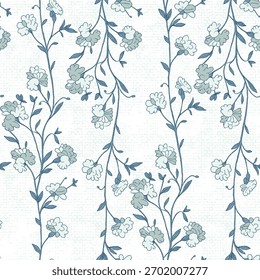 Seamless spring cyan gray floral pattern with leaves and branches on textured background, perfect for wedding invitations, wrappers, textiles, dress