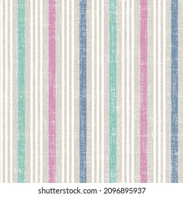 Seamless spring farmhouse style stripes texture. Woven linen cloth pattern background. Line striped closeup weave fabric for kitchen towel material. Pinstripe fiber picnic table cloth