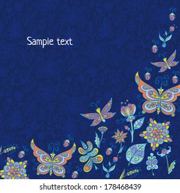Seamless spring floral background with butterflies and birds.