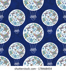 Seamless spring floral background with butterflies and birds.