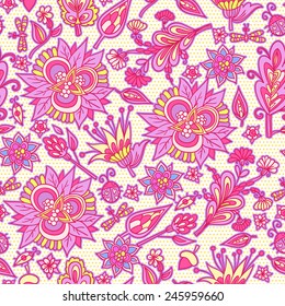 Seamless spring floral background with butterflies and birds.
