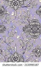 Seamless Spring floral damask VECTOR REPEAT PATTERN. ornate and decorative to be used as a wallpaper, fabric, or background