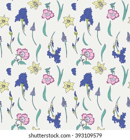Seamless spring floral hand drawn pattern in vector