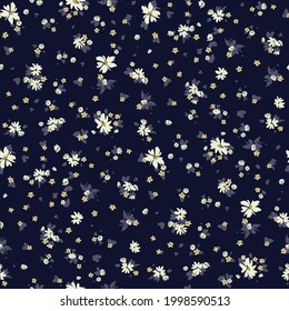 Seamless spring floral pattern with daisies for dress in retro style