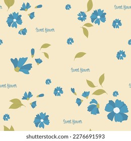 Patrón floral de primavera sin foco con mareas. Hermosas flores sobre el fondo color crema. Impresión con flores pequeñas. Textura vectorial sin inconvenientes. Planta de fondo para moda, tapices, imprimir. 
