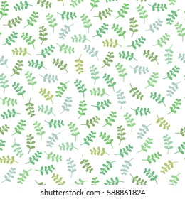 Seamless spring  floral pattern. Repeating green texture on a white background. Perfect for printing on fabric or paper. Blade of grass.