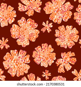 Seamless spring floral print. Large daisy flower buds with spot texture. Abstract botanical background with textured silhouettes of wildflowers. High quality endless illustration.