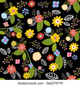 Seamless spring Flower with black background