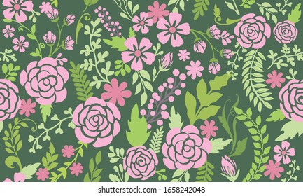 Seamless spring flower, with leaf and floral pattern background design.