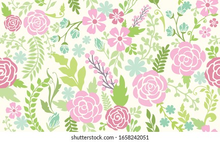 Seamless spring flower, with leaf and floral pattern background design.