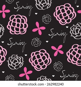 seamless spring flower pattern with black background vector illustration