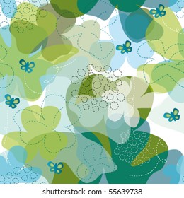 Nahtlose Frühlingsblumen und Schmetterlingsmuster auf Vektorgrafik