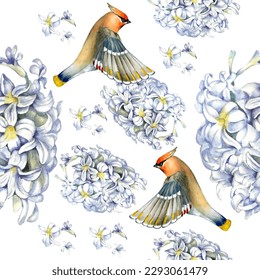Seamless Spring flowers pattern and birds. Design for textile, wallpapers, Element for design, Greeting card.
