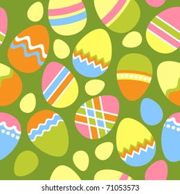 Seamless spring green pattern with easter eggs