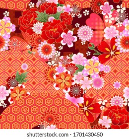 Seamless spring japanese pattern with classic floral motif with fans