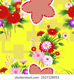 Padrão japonês primavera sem costura com motivo floral clássico	