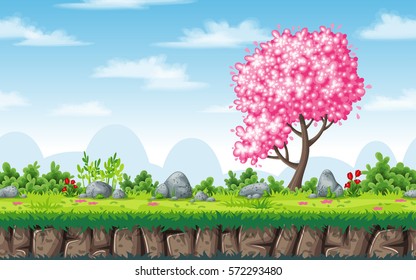 Seamless spring nature background. Vector illustration with separate layers.