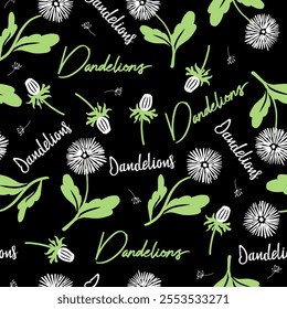 Seamless Spring Night Dandelion Flower Garden.Perfect for textiles, wallpapers, and decorative applications, also ideal for lovers of nature-inspired aesthetics.