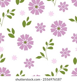 Seamless, spring patern with lilac flowers on a white background