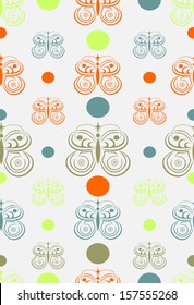 Seamless spring pattern with abstract  butterflies and balls 