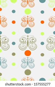 Seamless spring pattern with abstract  butterflies and balls 