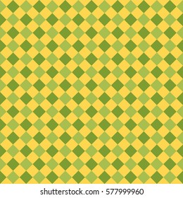 Seamless spring pattern. Abstract tiling checked ornament. Season texture with geometric shapes, rhombus. Diamond textile background. Holiday wrapping paper. Green, yellow vector masquerade design