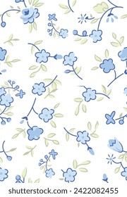 Seamless spring pattern with blue flowers forget me nots. Endless texture for your design, greeting cards, announcements, posters.
