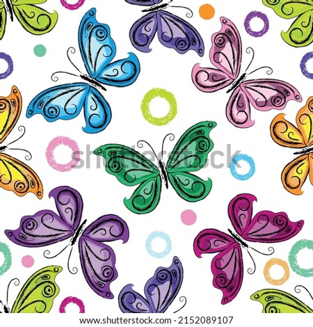 Seamless spring pattern with bright colorful butterflies on a transparent background. Vector eps 10