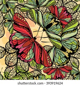 seamless spring pattern butterflies and flowers. Floral pattern 