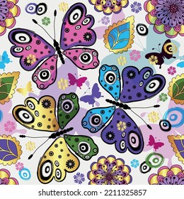 Seamless spring pattern with colorful  butterflies on a white background. Vector eps 10