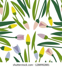 Seamless spring pattern with colorful tulip. Vector background. Floral motive.