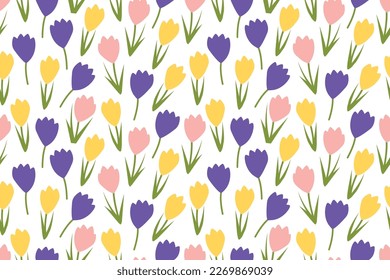 seamless spring pattern with crocus flowers- vector illustration
