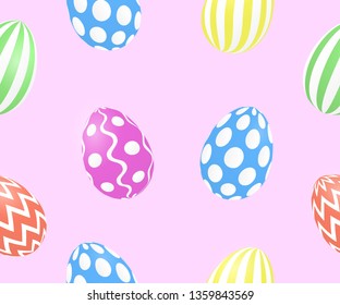 Seamless spring pattern with cute easter eggs pink background. Template for fabric, wrapping, textile, wallpaper, print for clothes, website, card wrapping backdrop.Vector illustration