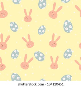Seamless spring pattern with easter eggs and rabbits. 