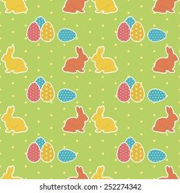 Seamless spring pattern with easter eggs and rabbits