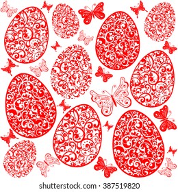 Seamless spring pattern with easter eggs. Vector illustration