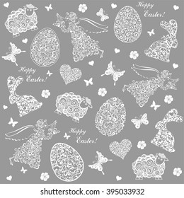 Seamless spring pattern with easter eggs. Vector Illustration