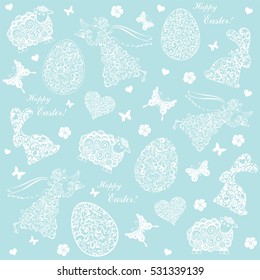 Seamless spring pattern with easter eggs. Vector Illustration